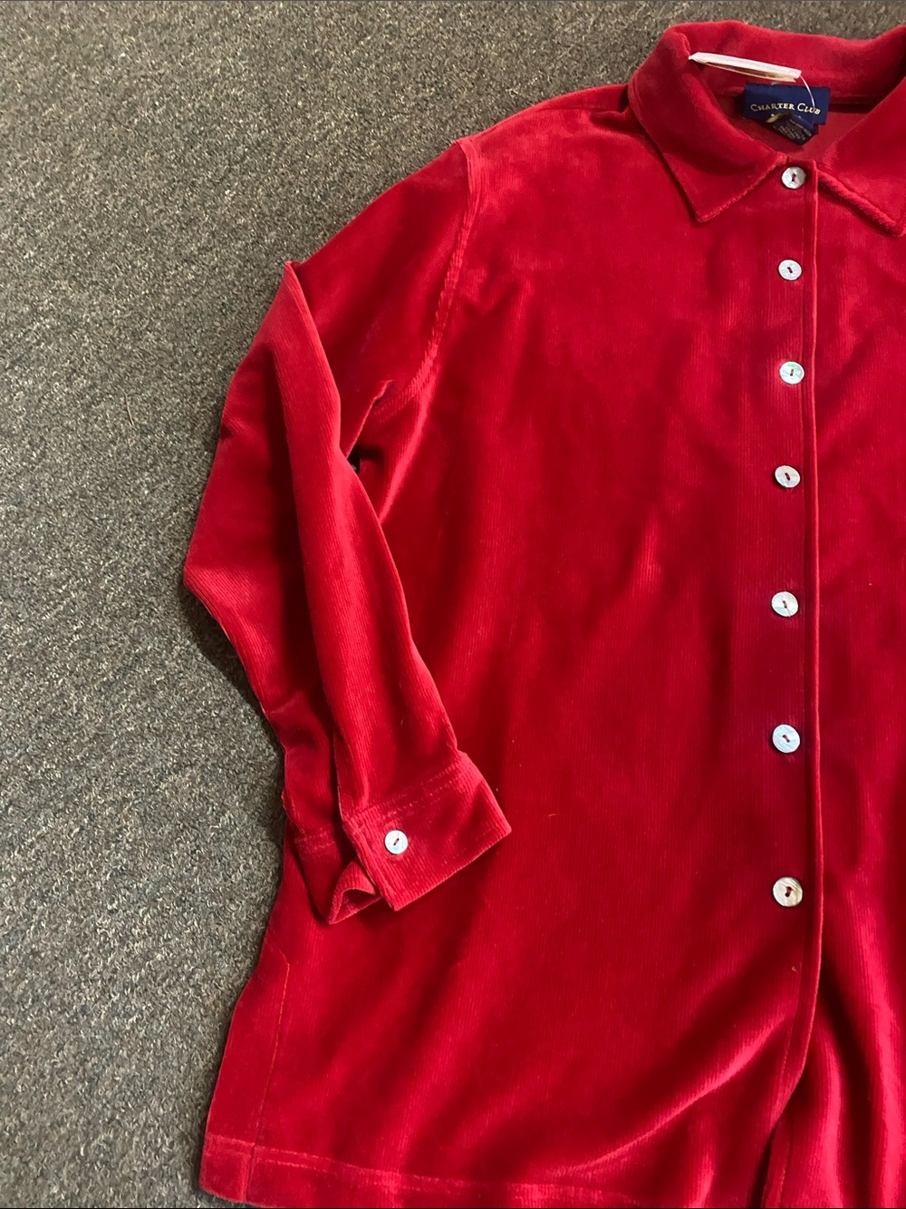 Charter Club Red Velour Button-Front Jacket - Picture 6 of 9